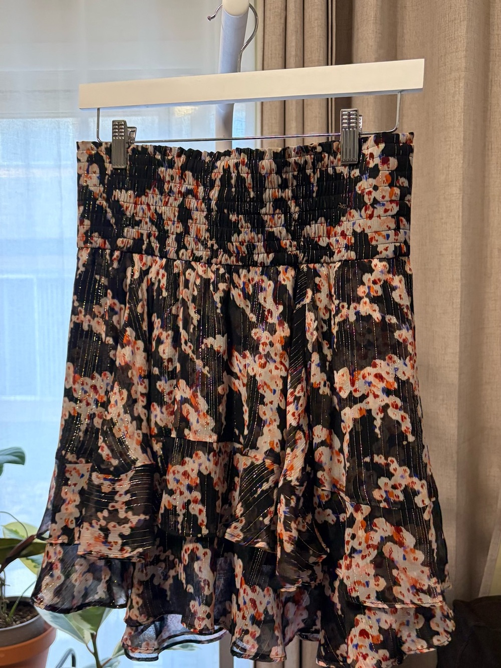 A.L.C. Black Floral Smocked Circle Skirt